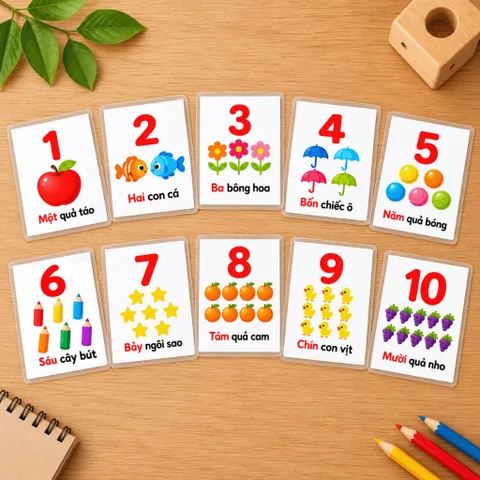 Thẻ Học Thông Minh Số Đếm 1-10 Cho Bé - Bộ 10 Thẻ Học Số Đếm Tiếng Việt - Thẻ Học Thông Minh Giúp Bé Nhận Biết Số (bs4)