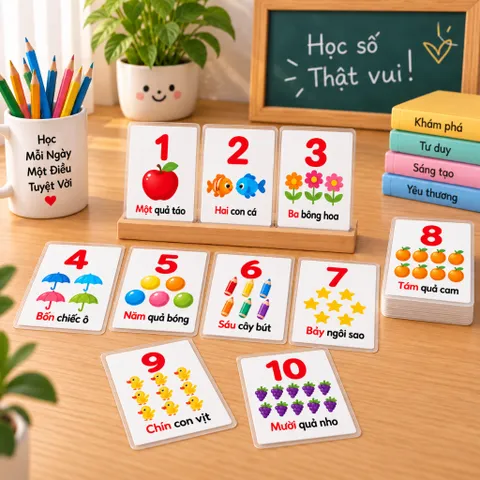 Thẻ Học Thông Minh Số Đếm 1-10 Cho Bé - Bộ 10 Thẻ Học Số Đếm Tiếng Việt - Thẻ Học Thông Minh Giúp Bé Nhận Biết Số (bs4)