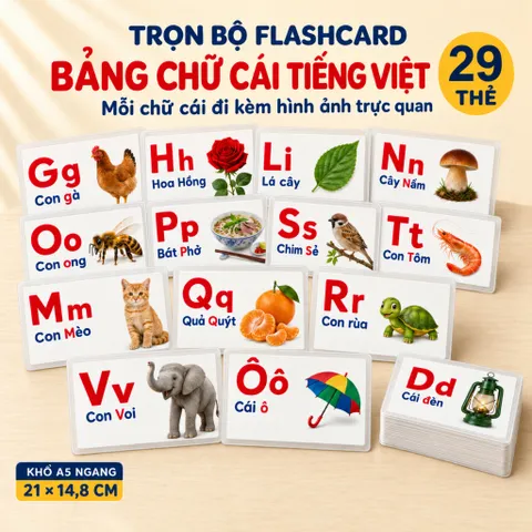 Bộ 29 Thẻ Học Thông Minh Bảng Chữ Cái Tiếng Việt Cho Bé – Thẻ Học Chữ Kèm Hình Ảnh Minh Họa, Học Liệu Mầm Non