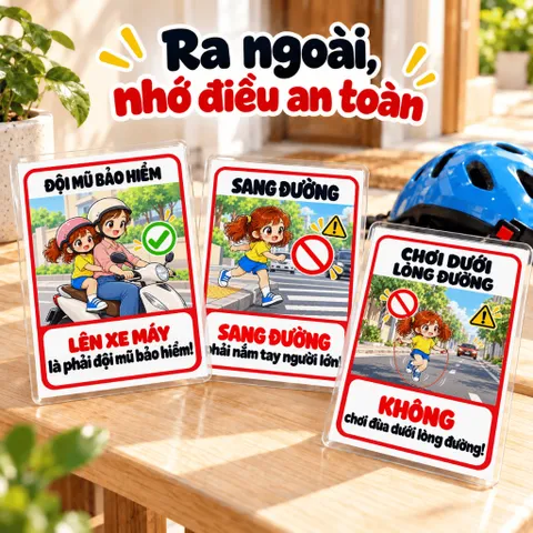 Bộ 20 Thẻ Học Cảnh Báo Cho Bé – Mẫu Bé Gái, Học Kỹ Năng An Toàn, Ép Plastic, A4 A5 A6