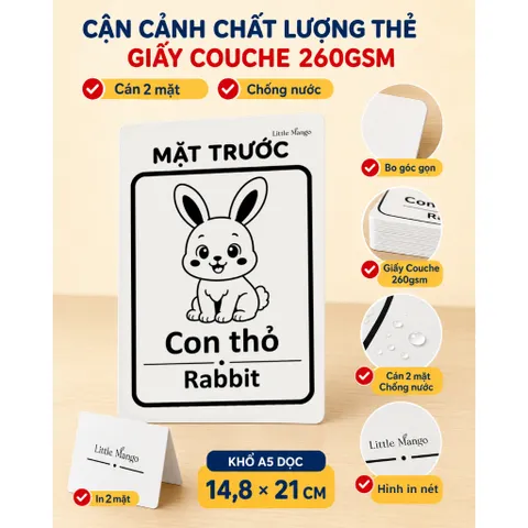 Flashcard Kích Thích Thị Giác A5 Cho Bé Sơ Sinh Đen Trắng 0-12 Tháng Thẻ Học Montessori Song Ngữ Việt Anh