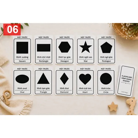 Flashcard Kích Thích Thị Giác A5 Cho Bé Sơ Sinh Đen Trắng 0-12 Tháng Thẻ Học Montessori Song Ngữ Việt Anh