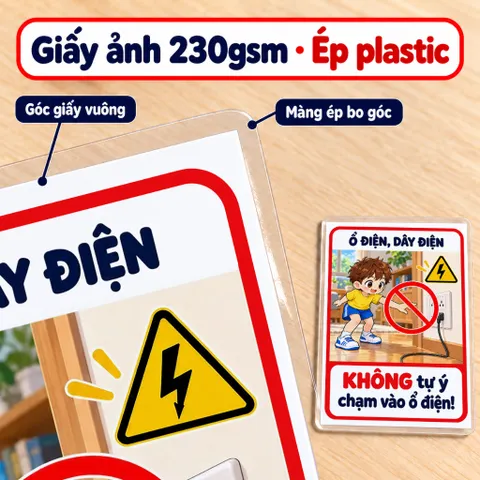 Bộ 20 Thẻ Học Cảnh Báo Cho Bé – Mẫu Bé Trai, Học Kỹ Năng An Toàn, Ép Plastic, A4 A5 A6