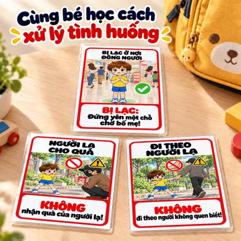 Bộ 20 Thẻ Học Cảnh Báo Cho Bé – Mẫu Bé Trai, Học Kỹ Năng An Toàn, Ép Plastic, A4 A5 A6