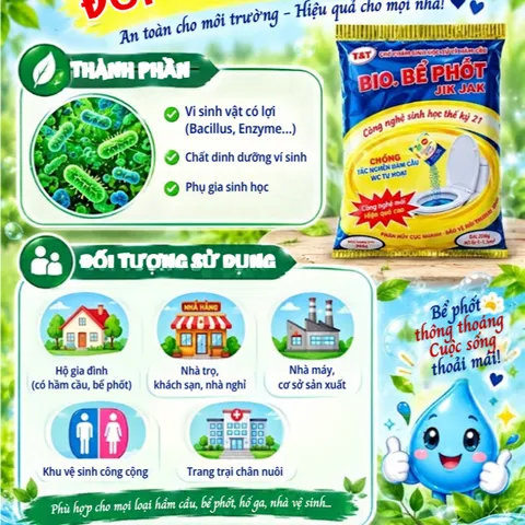 Men BIO Bể Phốt JIK JAK 200g – Xử Lý Hầm Cầu, Hỗ Trợ Khử Mùi, Phân Hủy Chất Hữu Cơ, Diệt Trứng Giun