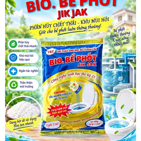 Men BIO Bể Phốt JIK JAK 200g – Xử Lý Hầm Cầu, Hỗ Trợ Khử Mùi, Phân Hủy Chất Hữu Cơ, Diệt Trứng Giun