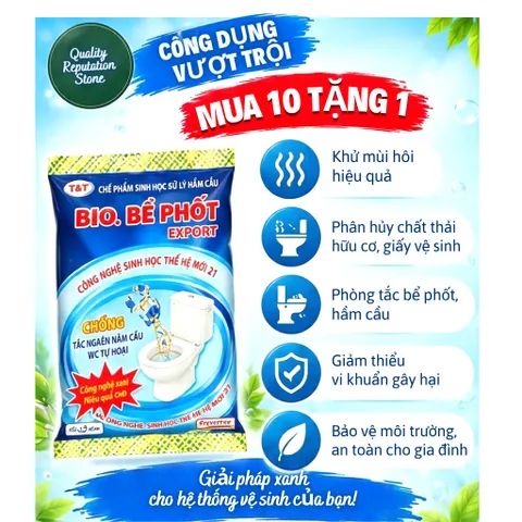 (Combo 10 Tặng 1) Men BIO Bể Phốt Export 250g – Công Nghệ Hỗ Trợ Nước Chảy Nhanh, Phòng Tắc Nghẽn, Khử Mùi Hôi,...Bồn Cầ
