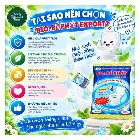 (Combo 10 Tặng 1) Men BIO Bể Phốt Export 250g – Công Nghệ Hỗ Trợ Nước Chảy Nhanh, Phòng Tắc Nghẽn, Khử Mùi Hôi,...Bồn Cầ