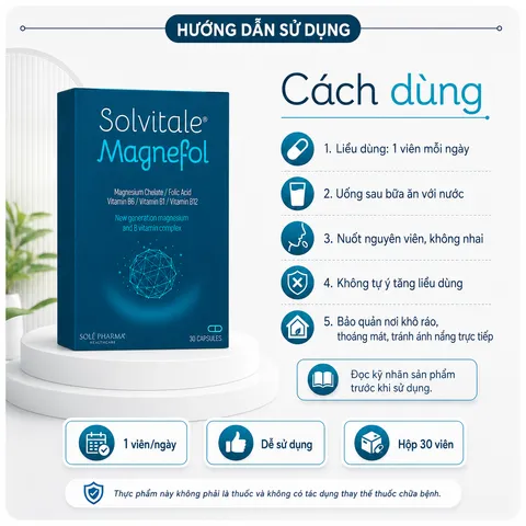 Viên uống bổ sung Magie hữu cơ Solvitale Magnefol Magie, Vitamin B, hỗ trợ giảm mệt mỏi căng thẳng