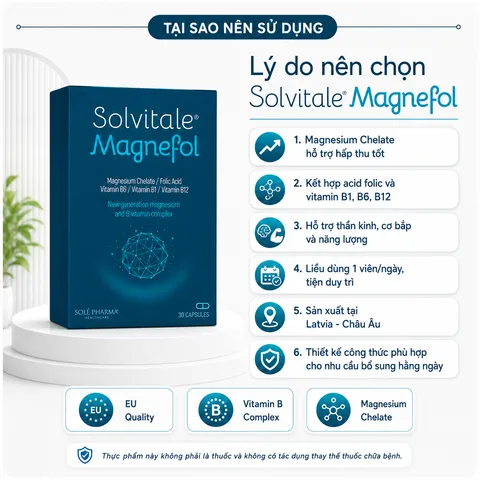 Viên uống bổ sung Magie hữu cơ Solvitale Magnefol Magie, Vitamin B, hỗ trợ giảm mệt mỏi căng thẳng