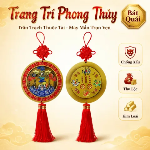 Tượng đồng tròn chạm nổi Trấn Sơn Hải Tứ Thần Thái Cự Bát Quái Treo Tường Phong Thủy Đúc Đặc Biệt Cho Nhà Mới Khai