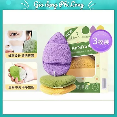 Sét 3  Bông mút rửa mặt bọt biển hình giọt nước làm sạch da mặt và rửa mặt chuyên sâu