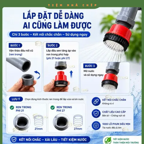 Đầu Sen Tắm Tăng Áp 1000 Lỗ Phun Tia Siêu Mịn Tiết Kiệm Nước