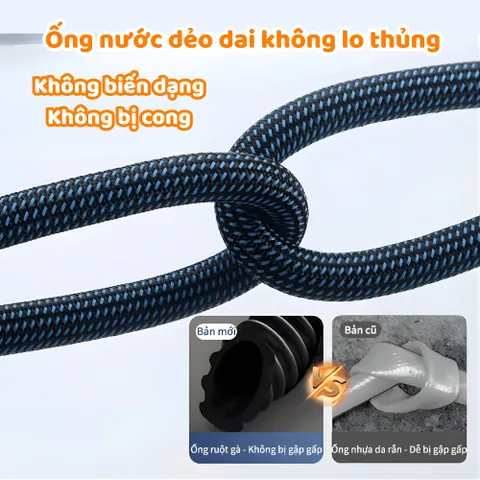 Bộ Vòi Xịt Tưới Cây Rửa Xe Đầu Phun Tăng Áp 6 Chế Độ Dây Dày 2 Lớp Chống Mài Mòn SUNBEAM Dài 5-10-15-20 Mét