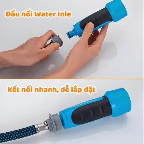 Bộ Vòi Xịt Tưới Cây Rửa Xe Đầu Phun Tăng Áp 6 Chế Độ Dây Dày 2 Lớp Chống Mài Mòn SUNBEAM Dài 5-10-15-20 Mét