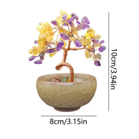 Cây Tự Nhiên, Đế Gốm Sứ Dây Đồng Đá Quý Cây, Sức Khỏe Tinh Thần Handmade Năng Lượng Tích Cực May Mắn Tượng Văn Phòng
