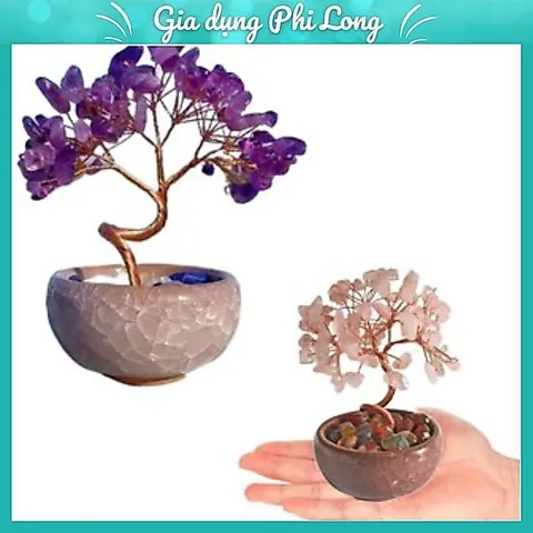 Cây Tự Nhiên, Đế Gốm Sứ Dây Đồng Đá Quý Cây, Sức Khỏe Tinh Thần Handmade Năng Lượng Tích Cực May Mắn Tượng Văn Phòng