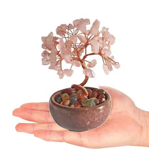 Cây Tự Nhiên, Đế Gốm Sứ Dây Đồng Đá Quý Cây, Sức Khỏe Tinh Thần Handmade Năng Lượng Tích Cực May Mắn Tượng Văn Phòng