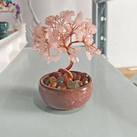 Cây Tự Nhiên, Đế Gốm Sứ Dây Đồng Đá Quý Cây, Sức Khỏe Tinh Thần Handmade Năng Lượng Tích Cực May Mắn Tượng Văn Phòng