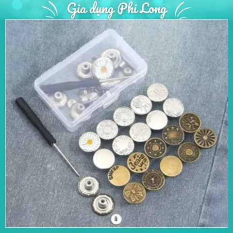 Bộ vít Cúc Quần, Nút Gài Quần Jean Hộp 42 Cúc Nhiều Kiểu Dáng Và Màu Sắc, Khuy Cài Bằng Kim Loại