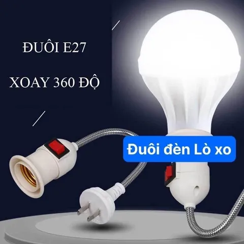 Đuôi Đèn Lò Xo Bẻ Cong Xoay 360 độ Có Công Tắc Chuôi E27