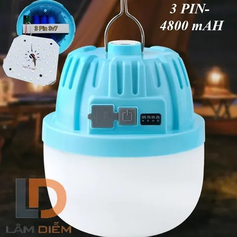Bóng Đèn Tích Điện 300w Sạc Type C Có Hít Nam Châm Và Móc Treo 3 Pin Dung Lượng Cao