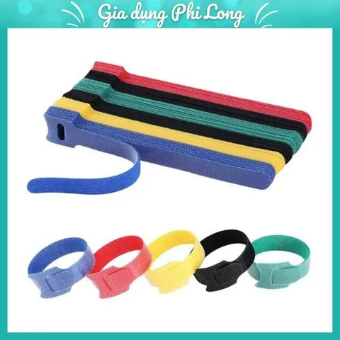 Sét 20 Dây Velcro dán tự dính 2 mặt chữ T , dây buộc gọn dây điện dây cáp có lỗ xỏ nhiều màu