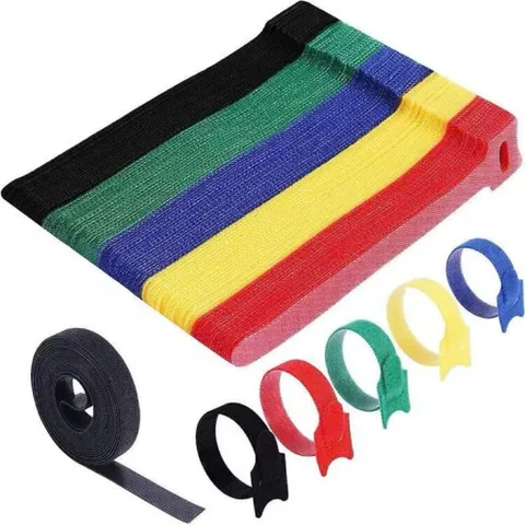 Sét 20 Dây Velcro dán tự dính 2 mặt chữ T , dây buộc gọn dây điện dây cáp có lỗ xỏ nhiều màu