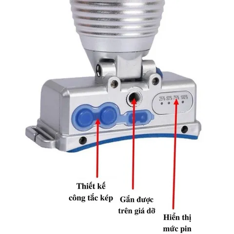 Đèn pin đội đầu XJ78 siêu sáng chiếu xa ánh sáng trắng, vàng pin trâu công suất lớn vỏ hợp kim nhôm
