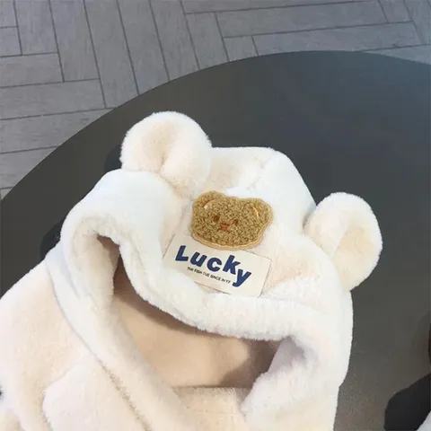 Nón Len Gấu Lucky Kèm Khăn Cực Ấm Cho Bé🍀FREESHIP🍀Mũ Lông Kèm Khăn Quàng Cổ Giữ Ấm Cho Mùa Đông