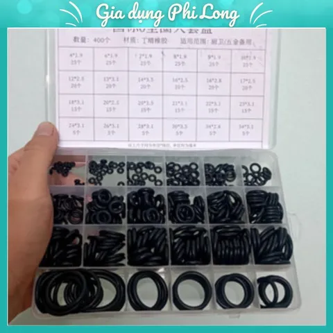 .Hộp 400 gioăng cao su và 200 ron cao su chất lượng thay thế băng tan, ron chỉ cao su 24 size chịu dầu, nhiệt độ cao 033
