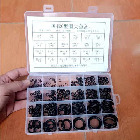 .Hộp 400 gioăng cao su và 200 ron cao su chất lượng thay thế băng tan, ron chỉ cao su 24 size chịu dầu, nhiệt độ cao 033