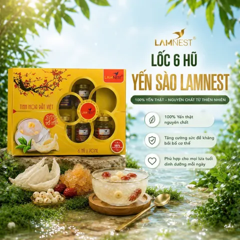 Lốc 6 hũ yến sào Lamnest 100% yến tươi nguyên chất (kết hợp tùy ý từ 10 vị yến hũ chưng sẵn)