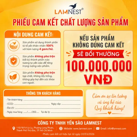 Lốc 6 hũ yến sào Lamnest 100% yến tươi nguyên chất (kết hợp tùy ý từ 10 vị yến hũ chưng sẵn)