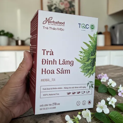 Herbafood Trà Đinh Lăng Hoa Sâm Hỗ trợ ngủ ngon An thần giảm stress Bồi bổ sức khỏe 60 túi lọc 4,5g