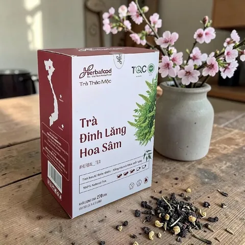 Herbafood Trà Đinh Lăng Hoa Sâm Hỗ trợ ngủ ngon An thần giảm stress Bồi bổ sức khỏe 60 túi lọc 4,5g