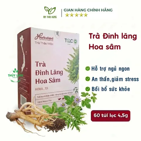 Herbafood Trà Đinh Lăng Hoa Sâm Hỗ trợ ngủ ngon An thần giảm stress Bồi bổ sức khỏe 60 túi lọc 4,5g