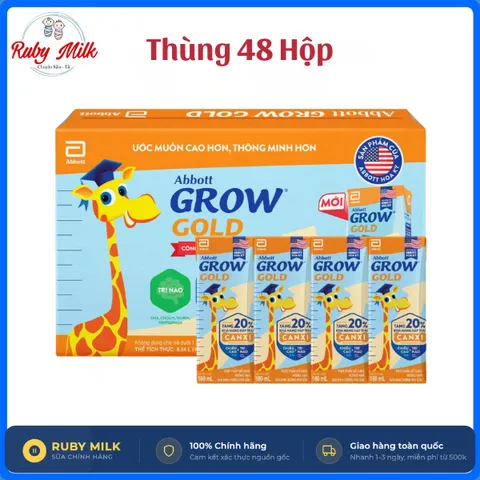 Thùng 48 hộp sữa pha sẵn Abbott Grow Gold hương vani 110ml/180ml
