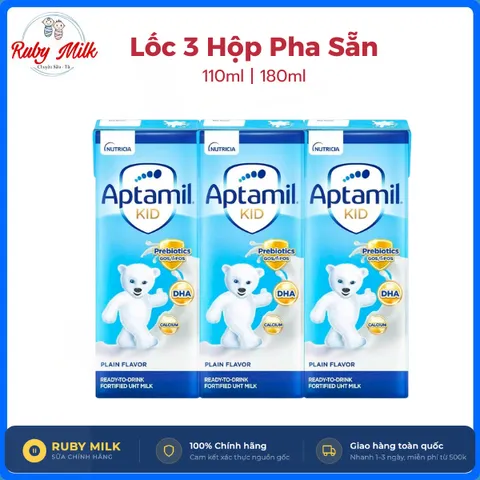 [Lốc 3 Hộp] Sữa pha sẵn Aptamil Kid 110ml/180ml, tiêu hóa khỏe mạnh, tăng sức đề kháng