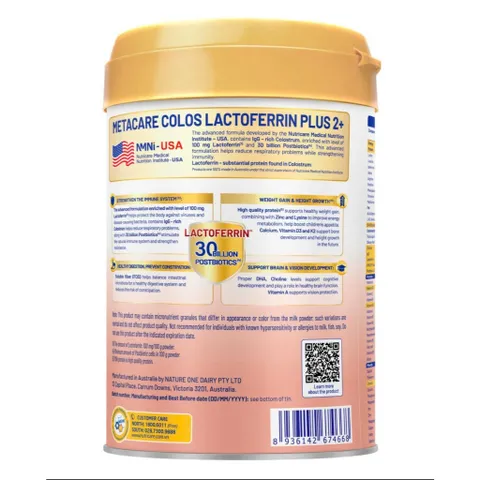 Sữa Bột Metacare Colos Lactoferrin Plus Lon 800g – Tăng Đề Kháng, Hấp Thu Tốt, Cho Bé