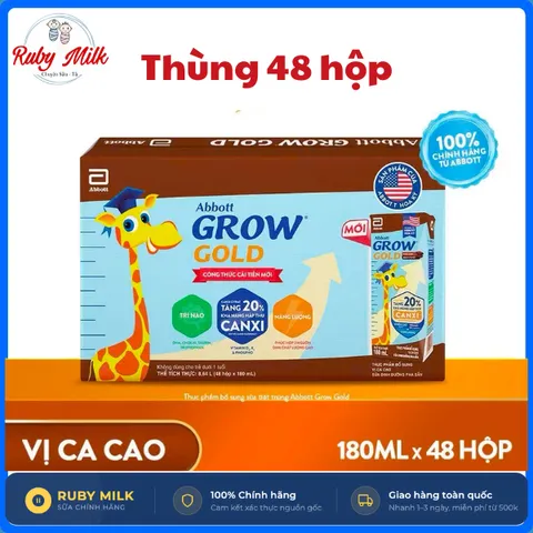 Thùng 48 Hộp Sữa Pha Sẵn Abbott Grow Cacao 180ml