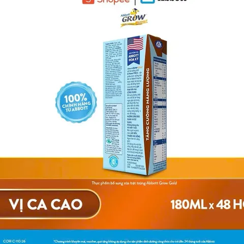 Thùng 48 Hộp Sữa Pha Sẵn Abbott Grow Cacao 180ml