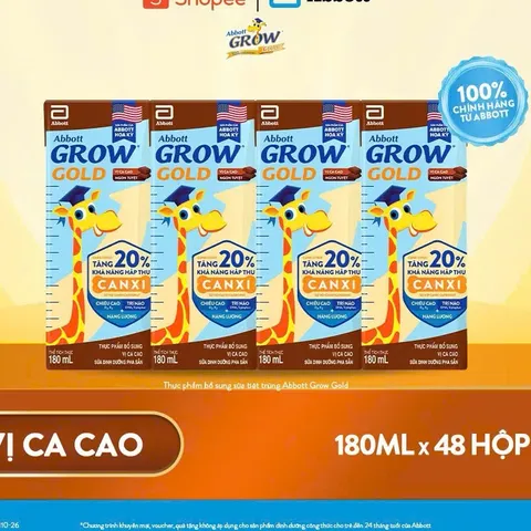 Thùng 48 Hộp Sữa Pha Sẵn Abbott Grow Cacao 180ml