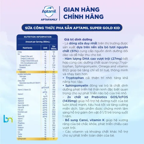 Sữa Công Thức Pha Sẵn Aptamil KID và Aptamil SUPER GOLD KID Hộp 110ml, 180ml