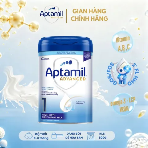Sữa bột Aptamil Advanced nhập khẩu Anh Quốc Số 1 Lon 800g, hỗ trợ tăng cường hệ tiêu hóa VỚI 2'FL HMO