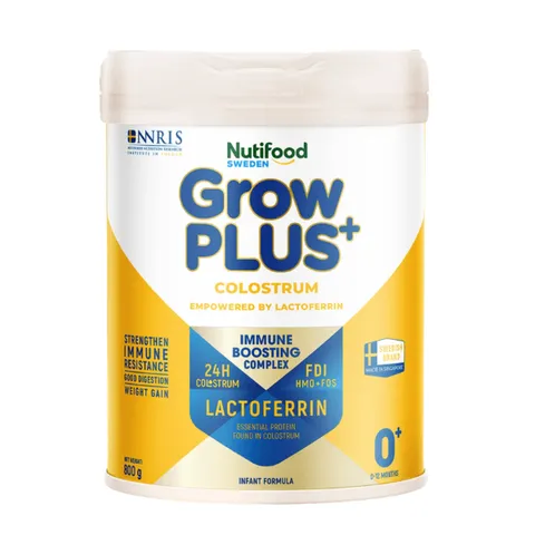 Sữa bột Nutifood Sweden GrowPLUS+ Colostrum Lactoferrin Lon 800g, đề kháng kép đảm bảo hô hấp và tiêu hoá