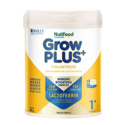 Sữa bột Nutifood Sweden GrowPLUS+ Colostrum Lactoferrin Lon 800g, đề kháng kép đảm bảo hô hấp và tiêu hoá