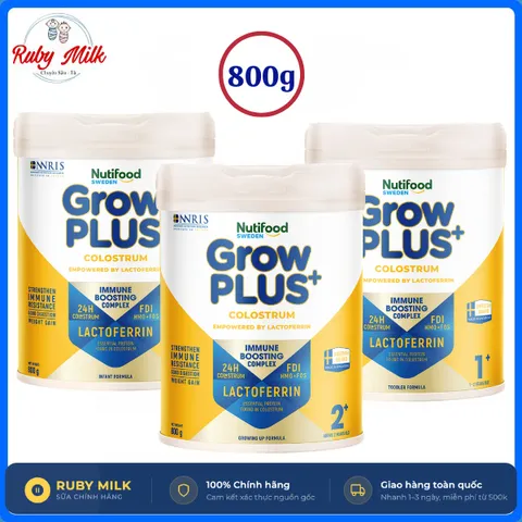 Sữa bột Nutifood Sweden GrowPLUS+ Colostrum Lactoferrin Lon 800g, đề kháng kép đảm bảo hô hấp và tiêu hoá