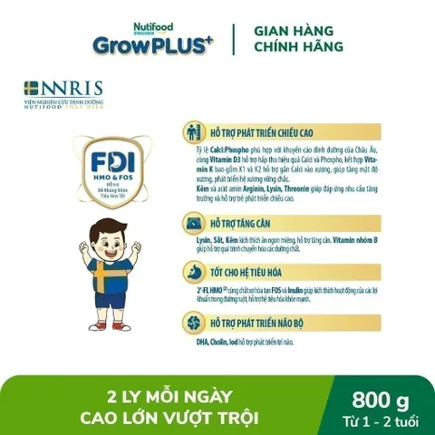 Sữa Bột Nutifood Sweden GrowPLUS+ Bạc Cao lớn vượt trội 1+, 2+ Lon 800g