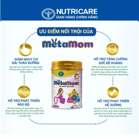 [Combo 2 Lon]  Sữa Bột Nutricare METAMOM Nutricare Ít Ngọt Cho Phụ Nữ Mang Thai Và Cho Con Bú Hương Vani 900g